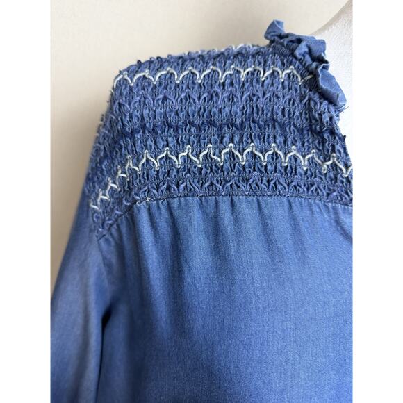 Calligraphie Women’s Blouse Top Blue Pinch Pleated Shoulders Long Sleeve Sz XL - Picture 4 of 14